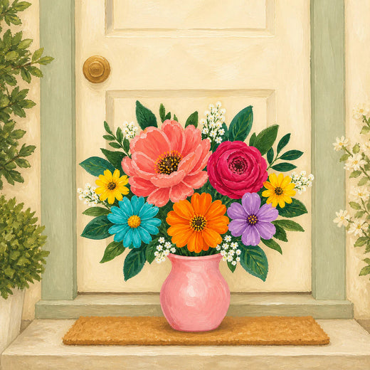 Illustration of flowers at the recipient doorstep