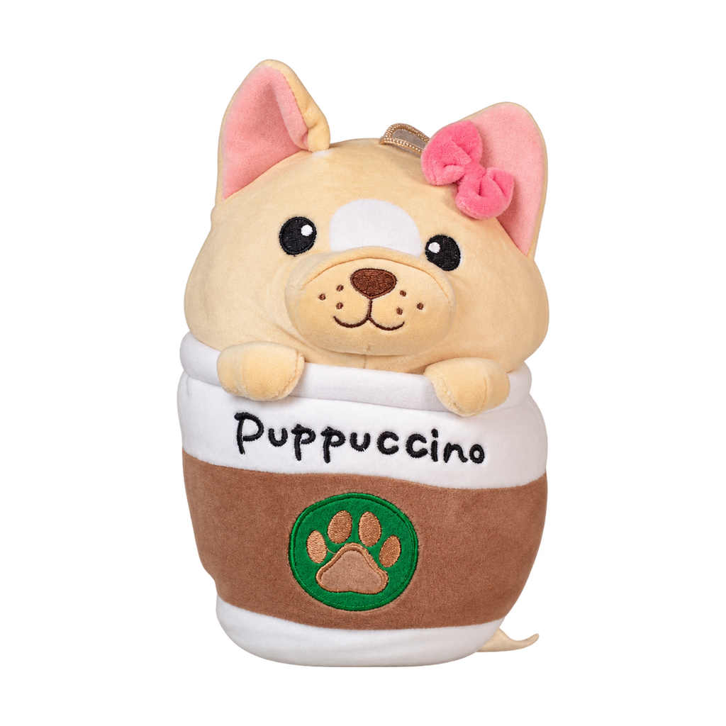 Puppuccino plush, 9 in: cream pup with a bow in a coffee cup [plush-photo:2026-09-29]