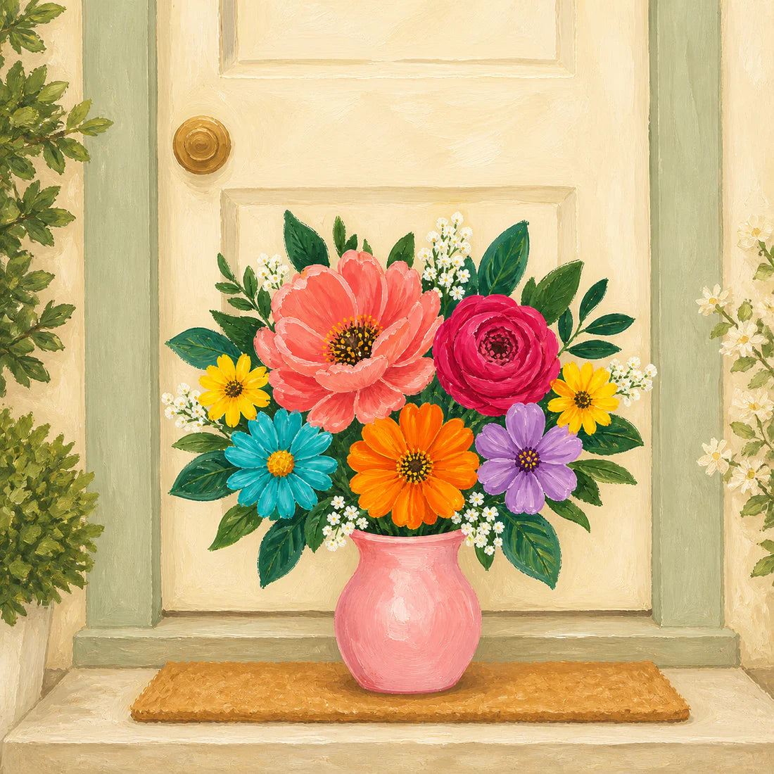 Hand-painted bouquet delivered at the door